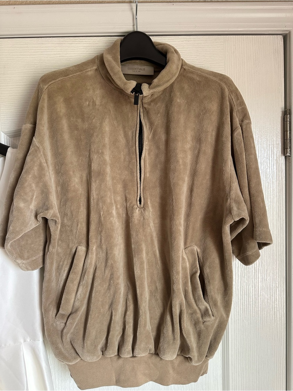 Fear Of God Essentials Velour Half Zip Pullover Short Sleeve XS Oak Oversized